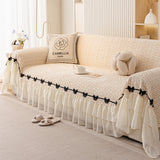 Ruffled Sofa Cover with Bowknot Decor, French Country Style Skirted Couch Slipcover - Ornate Home