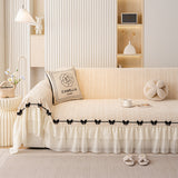 Ruffled Sofa Cover with Bowknot Decor, French Country Style Skirted Couch Slipcover - Ornate Home