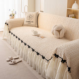 Ruffled Sofa Cover with Bowknot Decor, French Country Style Skirted Couch Slipcover - Ornate Home