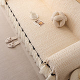 Ruffled Sofa Cover with Bowknot Decor, French Country Style Skirted Couch Slipcover - Ornate Home