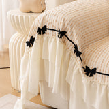 Ruffled Sofa Cover with Bowknot Decor, French Country Style Skirted Couch Slipcover - Ornate Home