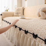 Ruffled Sofa Cover with Bowknot Decor, French Country Style Skirted Couch Slipcover - Ornate Home