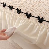 Ruffled Sofa Cover with Bowknot Decor, French Country Style Skirted Couch Slipcover - Ornate Home
