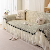Ruffled Sofa Cover with Bowknot Decor, French Country Style Skirted Couch Slipcover - Ornate Home