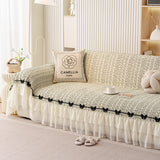 Ruffled Sofa Cover with Bowknot Decor, French Country Style Skirted Couch Slipcover - Ornate Home