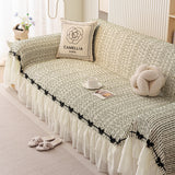 Ruffled Sofa Cover with Bowknot Decor, French Country Style Skirted Couch Slipcover - Ornate Home