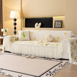 Ruffled Sweet Floral Sofa Cover with Skirt, Soft and Decorative Couch Throw Cover - Ornate Home