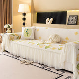 Ruffled Sweet Floral Sofa Cover with Skirt, Soft and Decorative Couch Throw Cover - Ornate Home