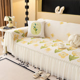 Ruffled Sweet Floral Sofa Cover with Skirt, Soft and Decorative Couch Throw Cover - Ornate Home