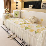 Ruffled Sweet Floral Sofa Cover with Skirt, Soft and Decorative Couch Throw Cover - Ornate Home