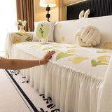 Ruffled Sweet Floral Sofa Cover with Skirt, Soft and Decorative Couch Throw Cover - Ornate Home