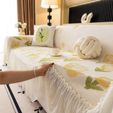 Ruffled Sweet Floral Sofa Cover with Skirt, Soft and Decorative Couch Throw Cover - Ornate Home
