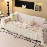 Ruffled Sweet Floral Sofa Cover with Skirt, Soft and Decorative Couch Throw Cover - Ornate Home