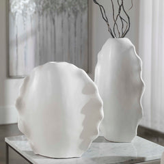 Ruffled White Feathers Modern Vases (Set of 2) - Ornate Home