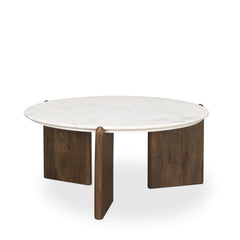 Rumer Dark Brown/White Wood Marble Coffee Table - Ornate Home