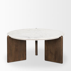 Rumer Dark Brown/White Wood Marble Coffee Table - Ornate Home