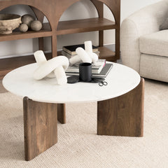 Rumer Dark Brown/White Wood Marble Coffee Table - Ornate Home