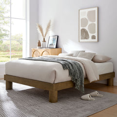 Runa French Oak Wood Full Platform Bed - Ornate Home