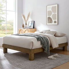 Runa French Oak Wood Queen Platform Bed - Ornate Home