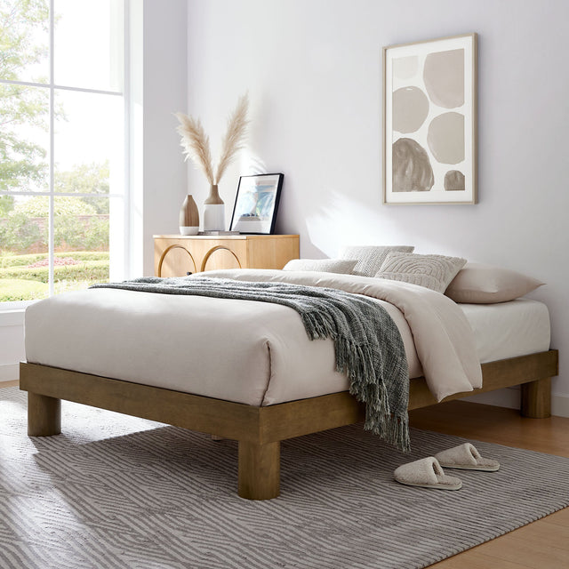 Runa French Oak Wood Queen Platform Bed - Ornate Home