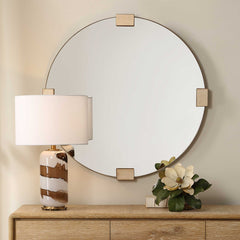Russo Bronze/Brown/Gold Travertine Round Mirror - Ornate Home