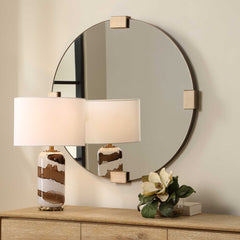 Russo Bronze/Brown/Gold Travertine Round Mirror - Ornate Home