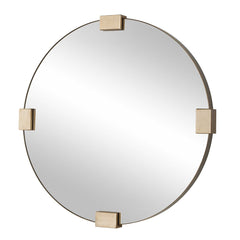 Russo Bronze/Brown/Gold Travertine Round Mirror - Ornate Home