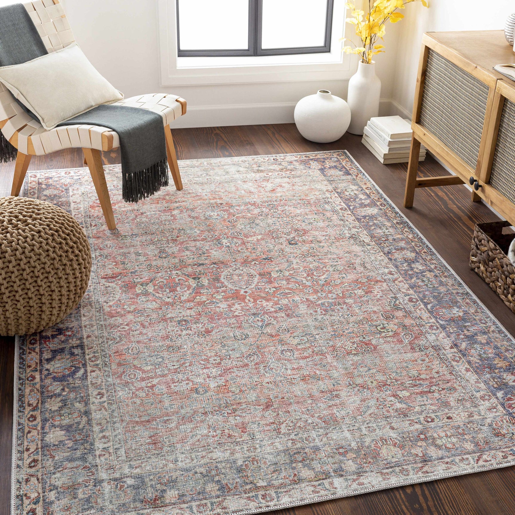 Rust Anahawan Distressed Washable Area Rug - Clearance - Ornate Home