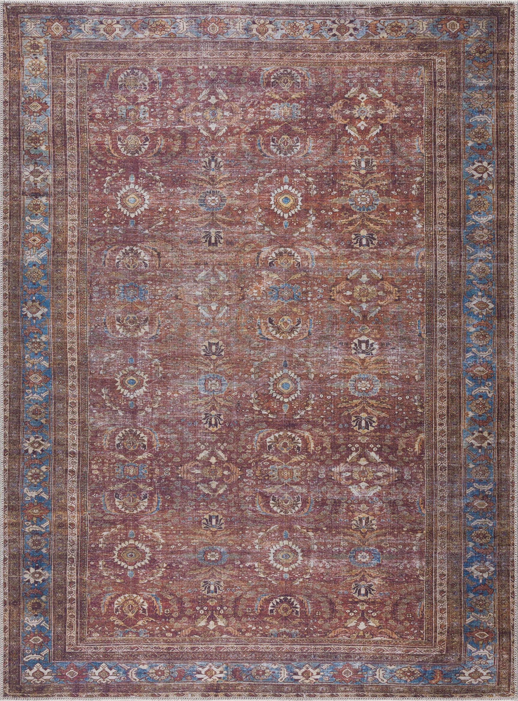 Rust Baki Traditional Washable Area Rug - Clearance - Ornate Home