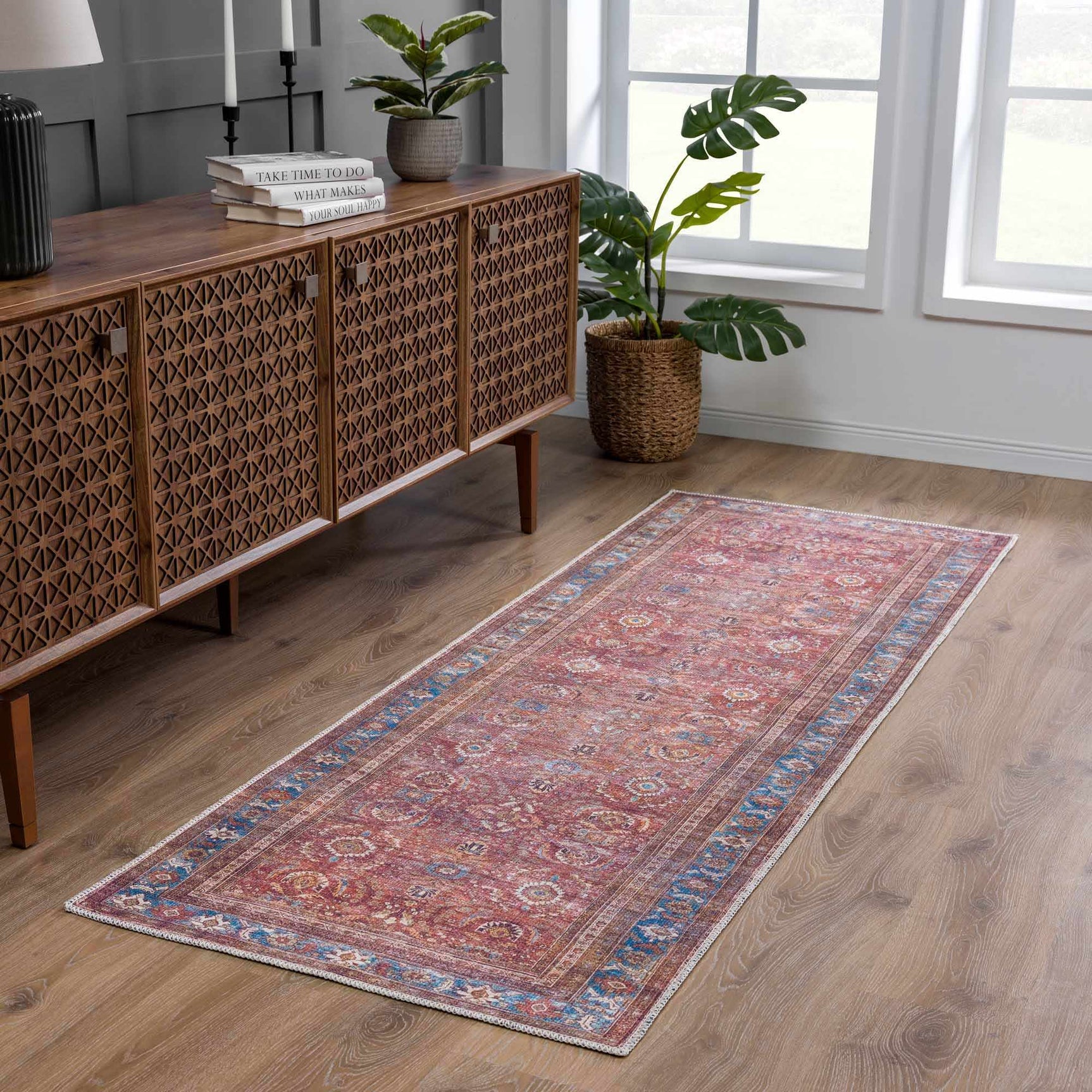 Rust Baki Traditional Washable Area Rug - Clearance - Ornate Home