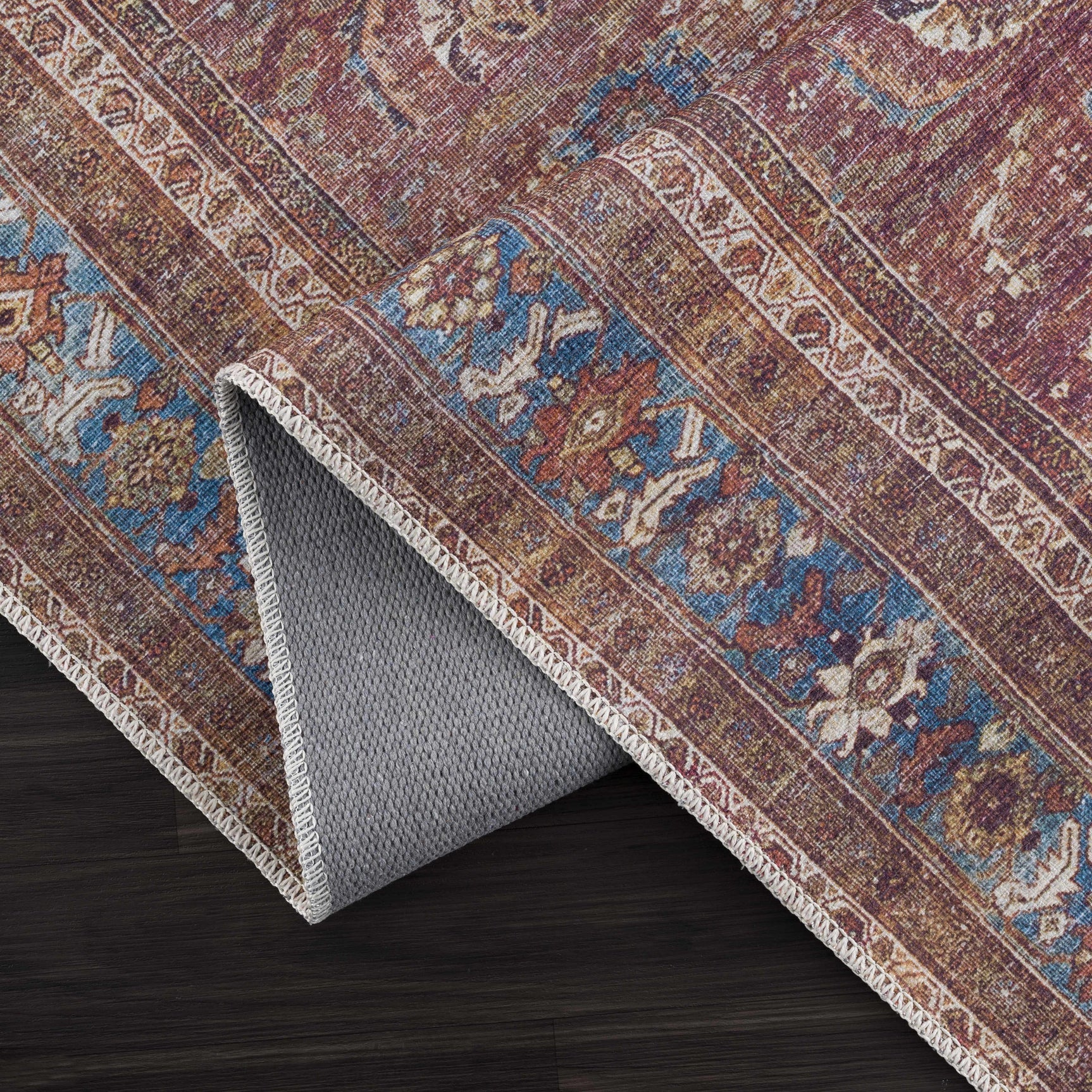 Rust Baki Traditional Washable Area Rug - Clearance - Ornate Home