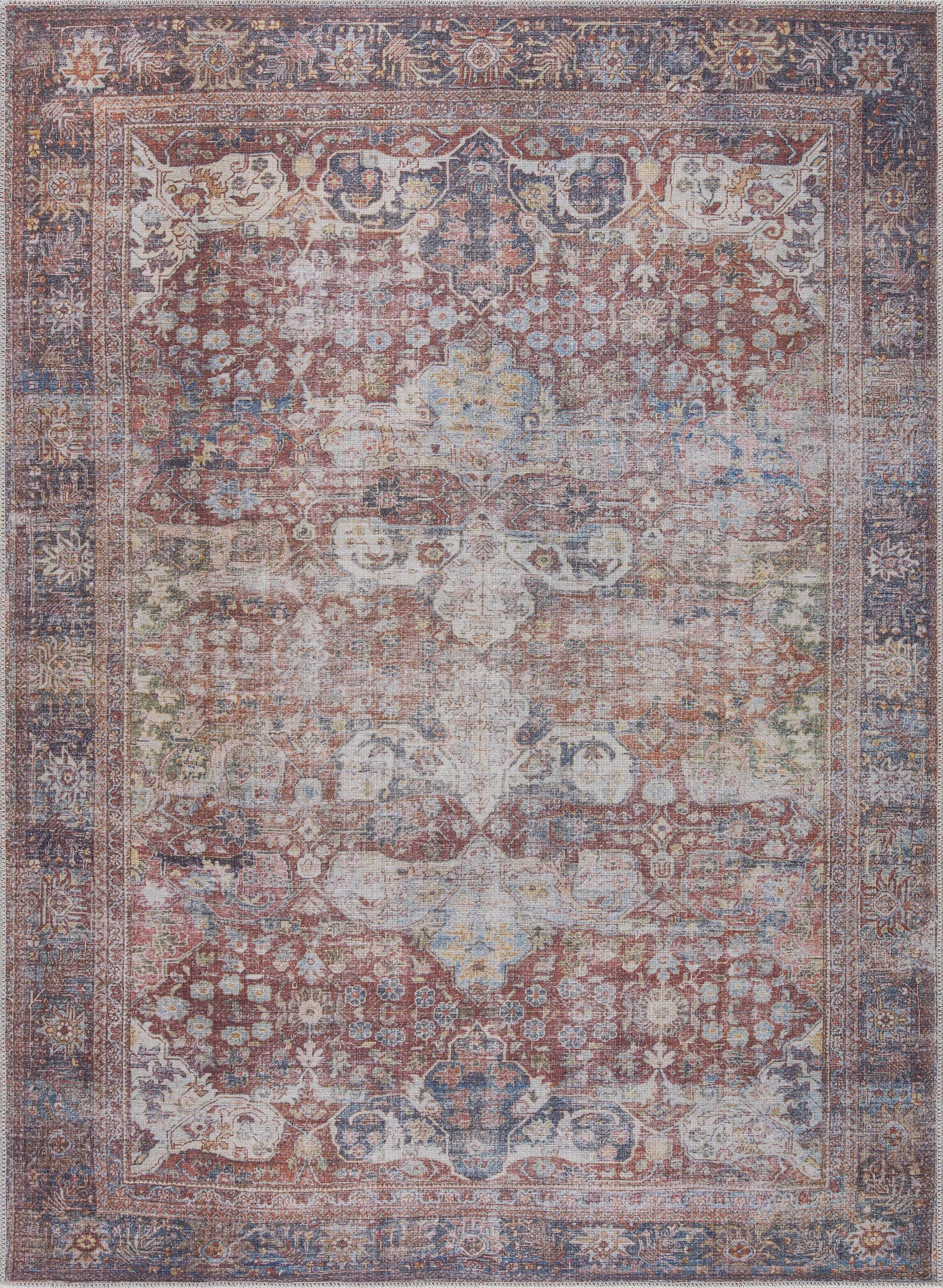 Rust Elki Vintage Medallion Washable Area Rug - Clearance - Ornate Home