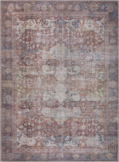 Rust Elki Vintage Medallion Washable Area Rug - Clearance - Ornate Home