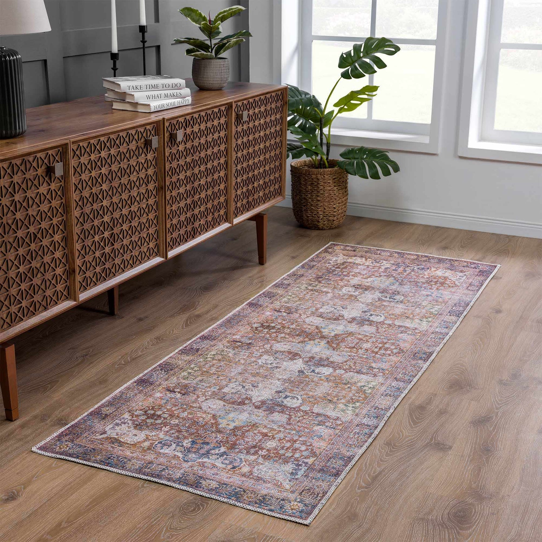 Rust Elki Vintage Medallion Washable Area Rug - Clearance - Ornate Home