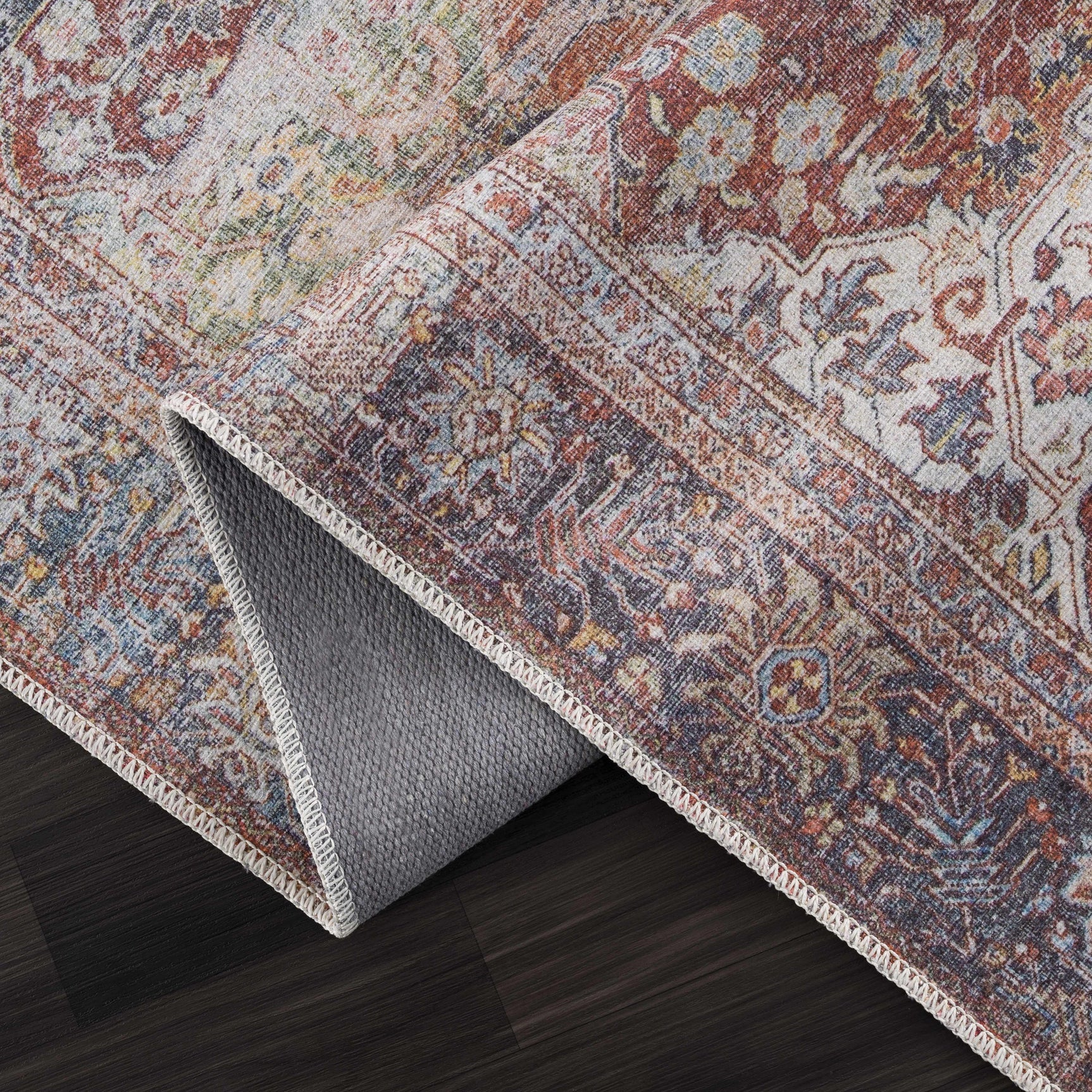 Rust Elki Vintage Medallion Washable Area Rug - Clearance - Ornate Home