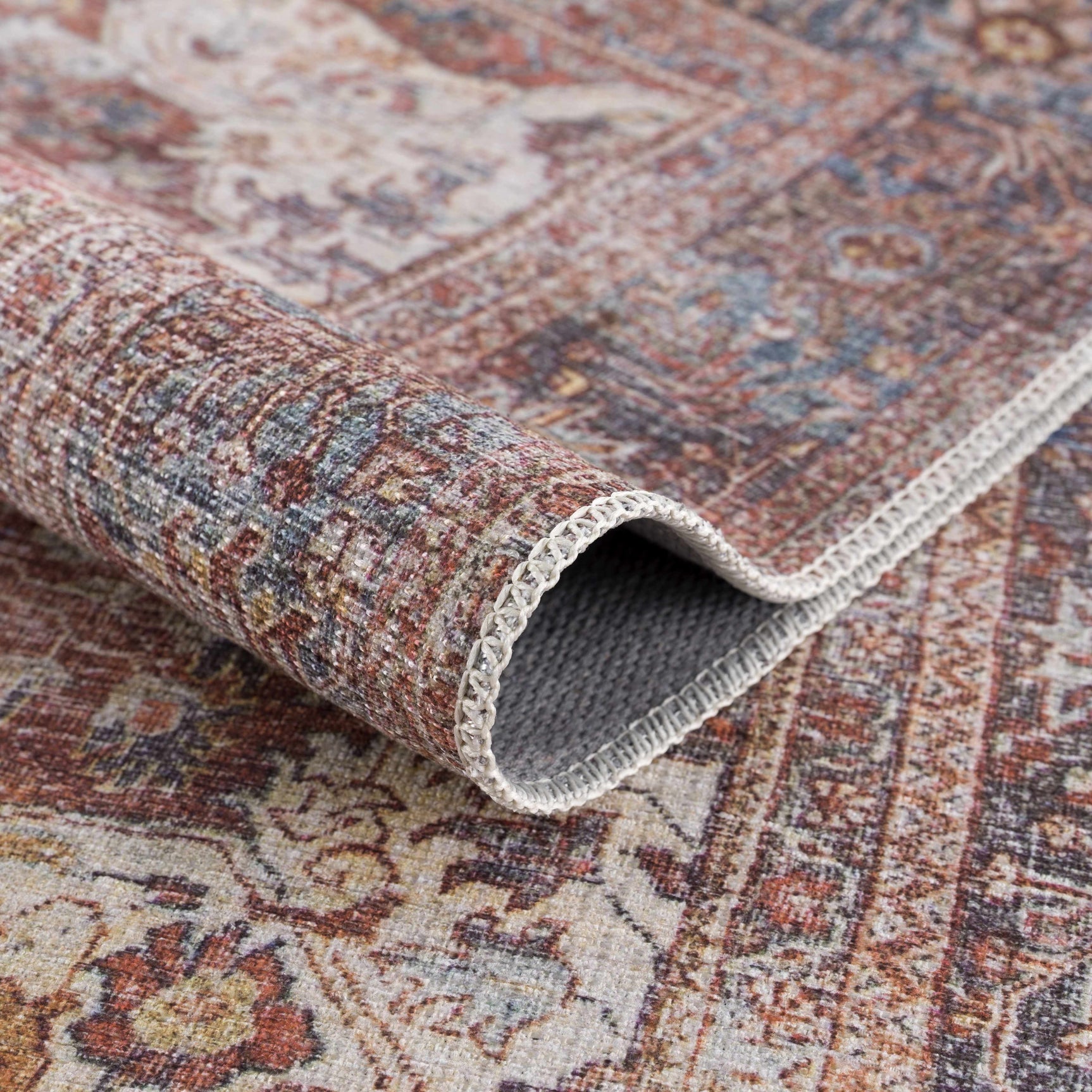 Rust Elki Vintage Medallion Washable Area Rug - Clearance - Ornate Home