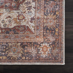 Rust Elki Vintage Medallion Washable Area Rug - Clearance - Ornate Home
