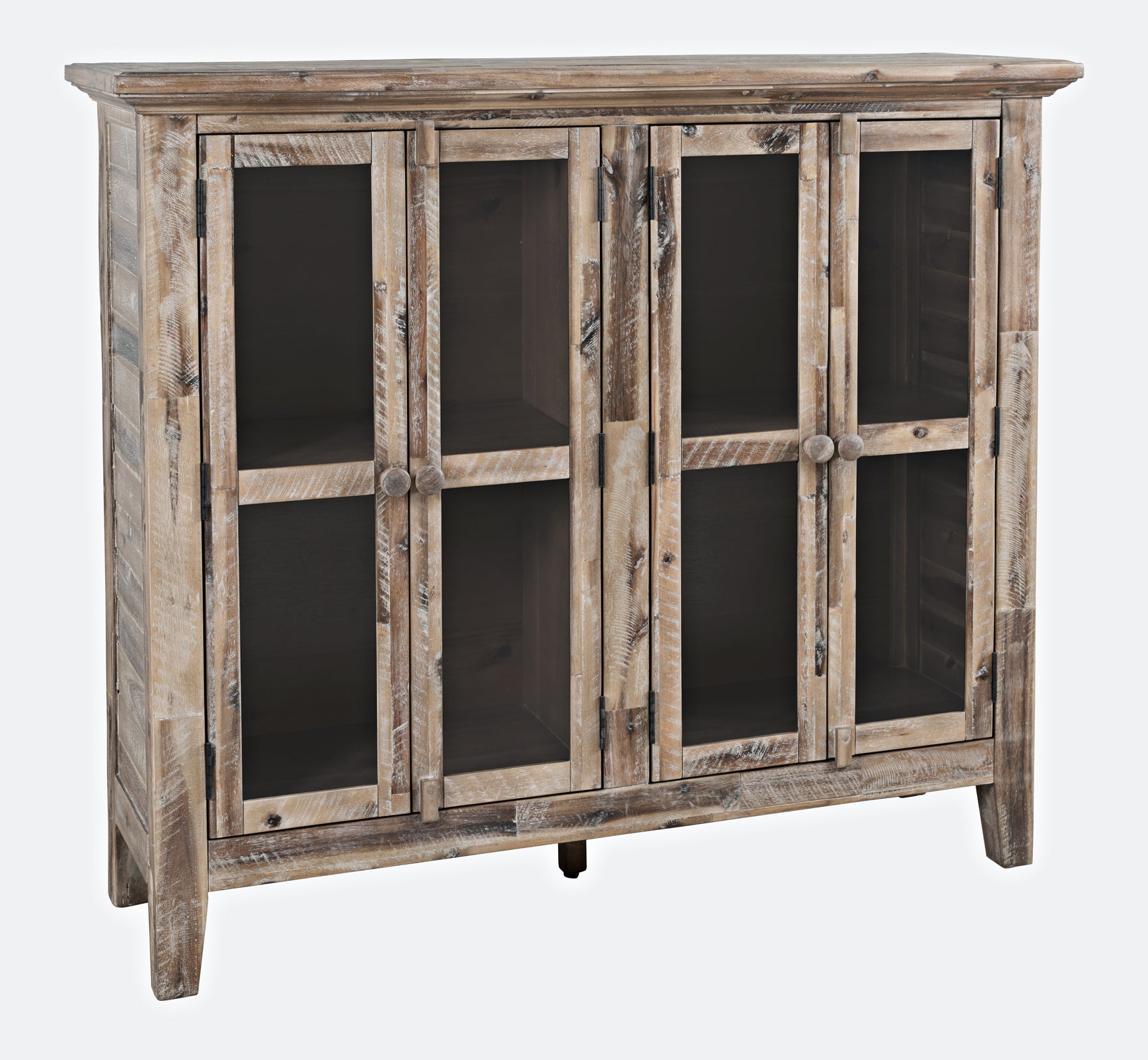 Rustic Shores Grey Wash 4 Door Accent Cabinet - Ornate Home