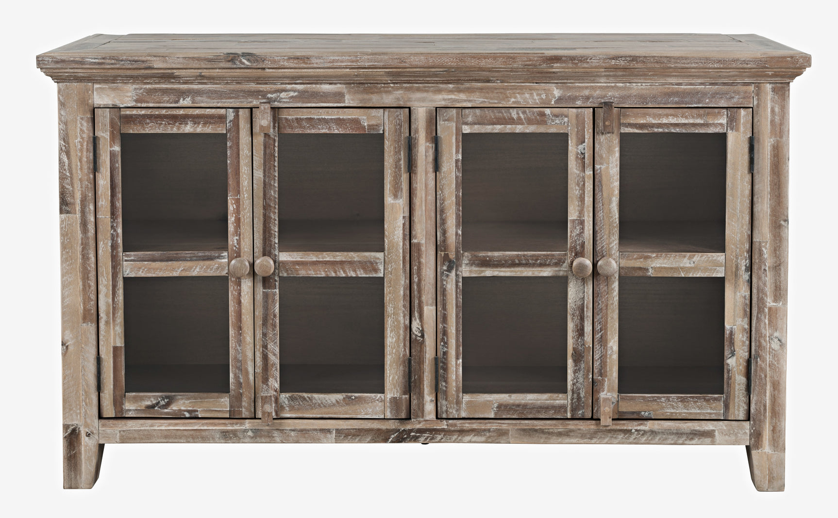 Rustic Shores Grey Wash 4 Door Low Cabinet - Ornate Home