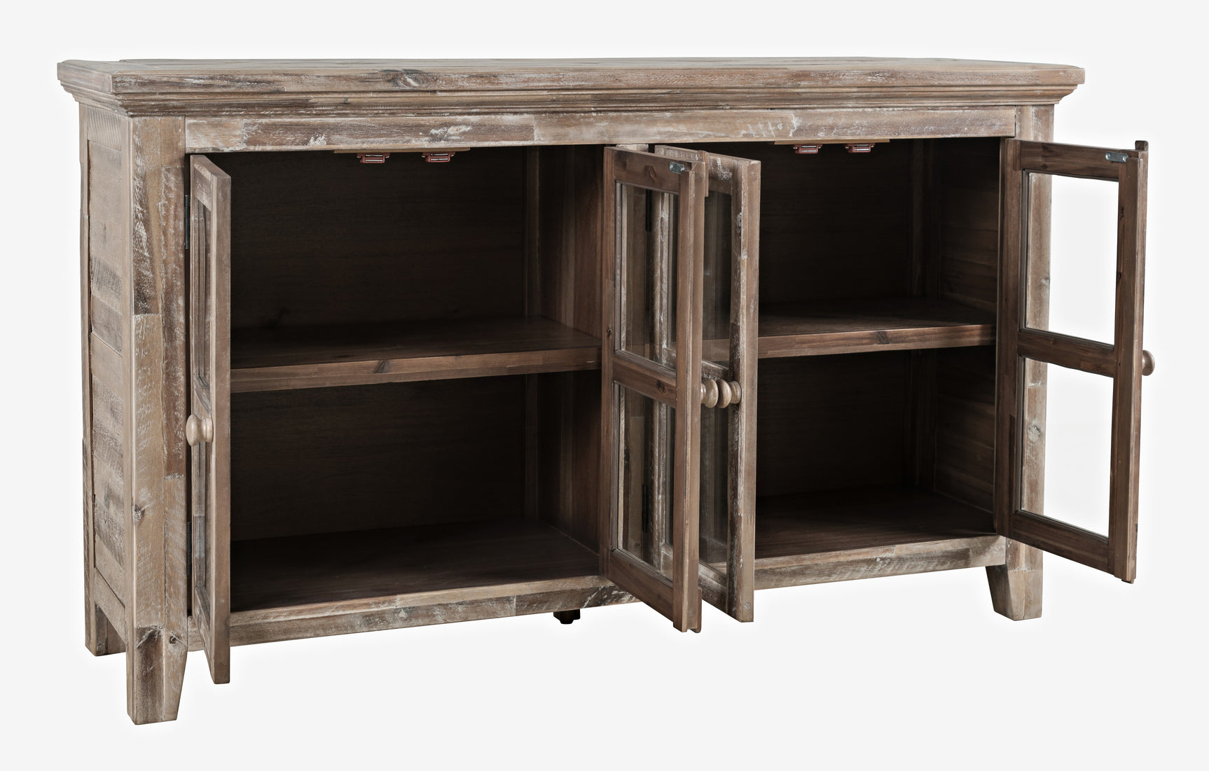 Rustic Shores Grey Wash 4 Door Low Cabinet - Ornate Home