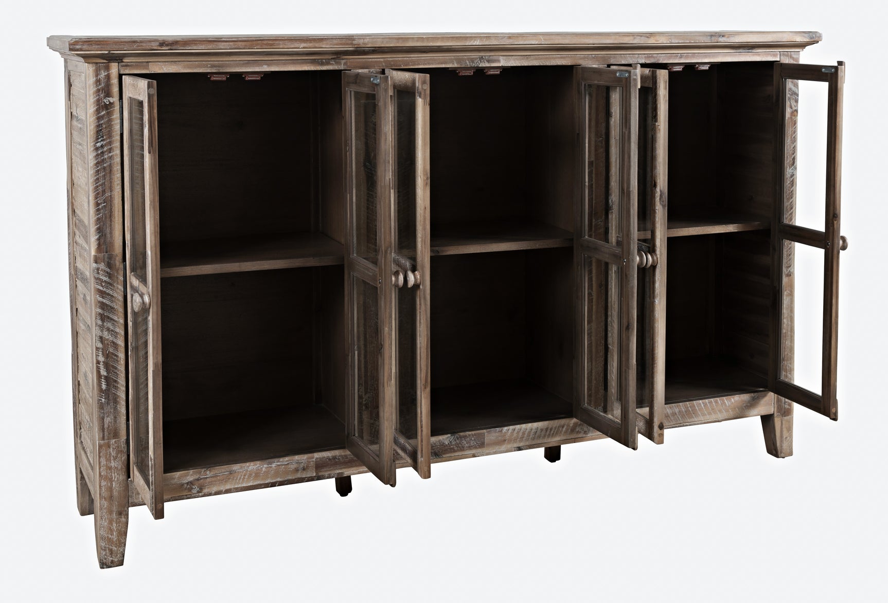 Rustic Shores Grey Wash 6 Door Accent Cabinet - Ornate Home