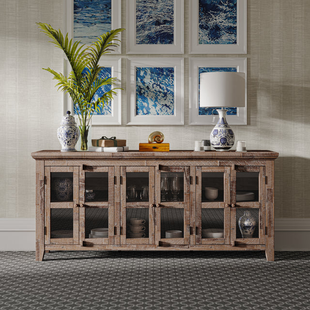 Rustic Shores Grey Wash 6 Door Low Accent Cabinet - Ornate Home
