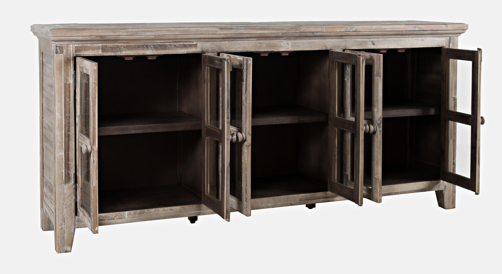Rustic Shores Grey Wash 6 Door Low Cabinet - Ornate Home