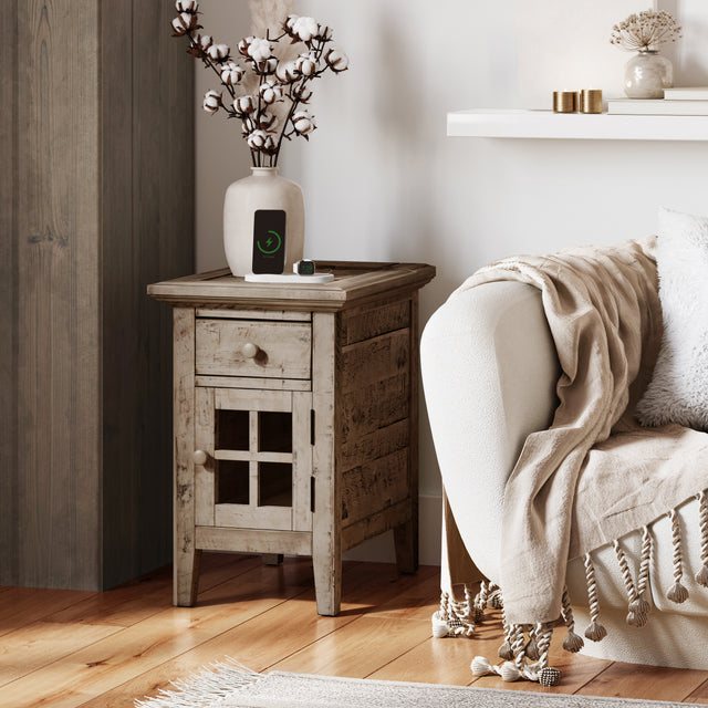 Rustic Shores Watch Hill Weathered Grey Power Chairside Table - Ornate Home