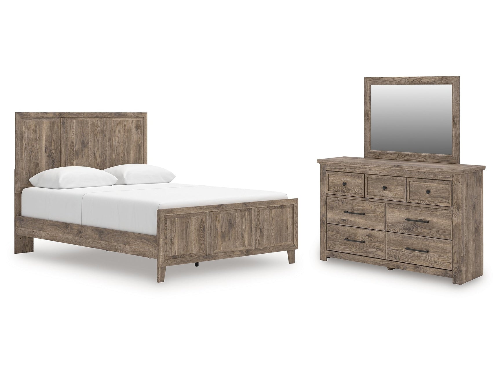 Rusticott Brown Queen Panel Bed, Dresser and Mirror - Ornate Home