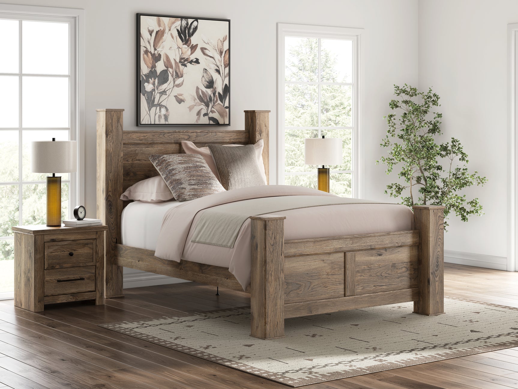 Rusticott Brown Queen Poster Bed, Dresser and Mirror (Online Special Price) - Ornate Home