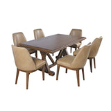 Ruston Buff Trestle Dining Table w/ 6 Chair - Ornate Home