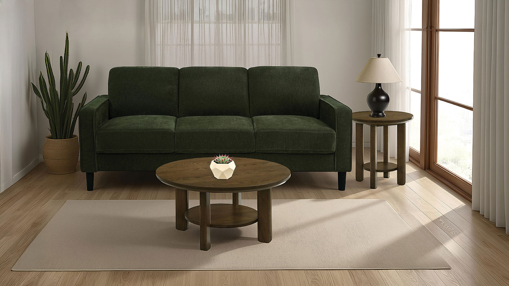 Ruth Matcha Green 2-piece Fabric Upholstered Track Arm Sofa and Loveseat - Ornate Home
