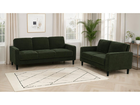 Ruth Matcha Green 2-piece Fabric Upholstered Track Arm Sofa and Loveseat - Ornate Home
