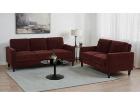 Ruth Rust Red 2-piece Fabric Upholstered Track Arm Sofa and Loveseat - Ornate Home